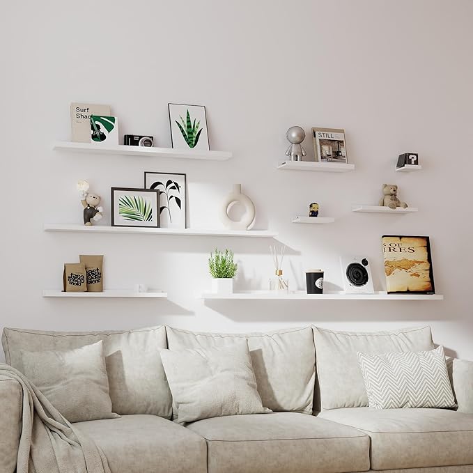 White Floating Shelves for Wall Decor, Long Wall Mounted Storage Shelf for Bedroom, Living Room, Bathroom, Kitchen, Nursery, Display Picture Ledge Shelf with Lip Set of 2-36 Inches, White