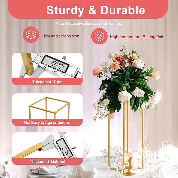 23.6Inch 10 Pcs Column Vases Gold Centerpieces, Tall Centerpiece Stands Metal Flower Stands Gold Wedding Centerpieces Vase for Table Party Wedding Decorations Flower Rack