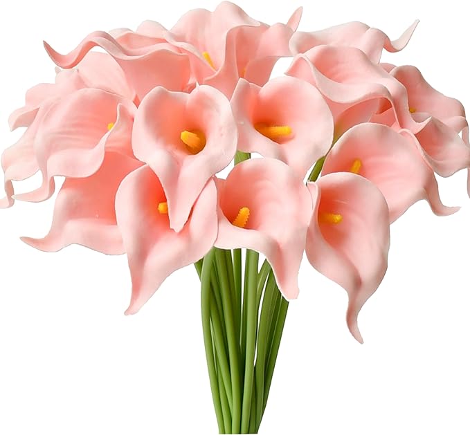 Mandy's PU Bright Pink Calla Lily Artificial Flowers 20 Stems 13.5in Faux Realistic Centerpiece for Thanksgiving and Christmas Decorations DIY Bridal Bouquet Home Décor