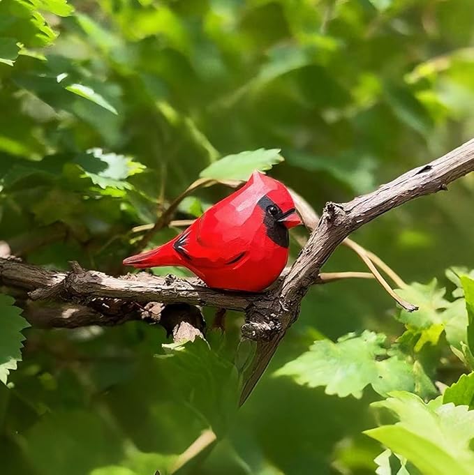 Handmade Wooden Red Cardinal Figurines, Hand-Painted Male Cardinal Birds, Decorative Wood Bird Sculptures for Home Décor, Christmas Ornaments & Unique Gifts for Bird Lovers