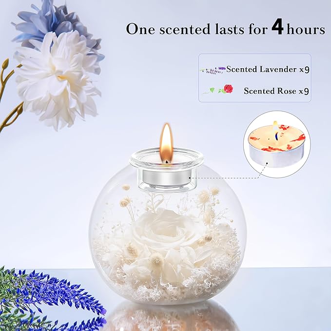 DEEMEI Gifts for Women Birthday Gifts for Women Preserved Real Rose in Glass Dome with Scented Fresh Flowers for Delivery Prime Eternal for Her Mom Grandma Wife Girlfriend Daughter, White