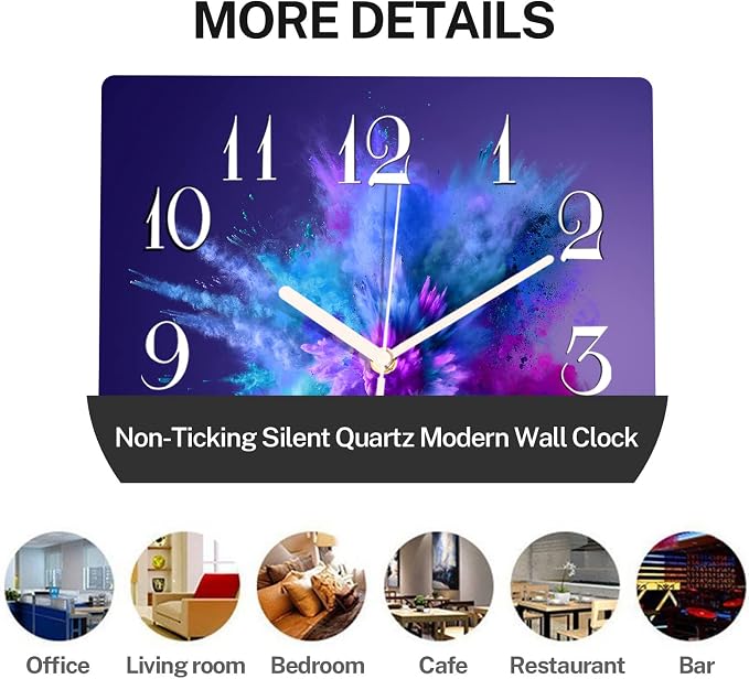 Wooden Wall Clock Silent Non-Ticking ,Purple Blue Pink Gradient Color Abstract Watercolor Wooden Square Rustic Coastal Wall Clock Decor for Home Kitchen Living Room Office, Battery Operated(12 Inch)