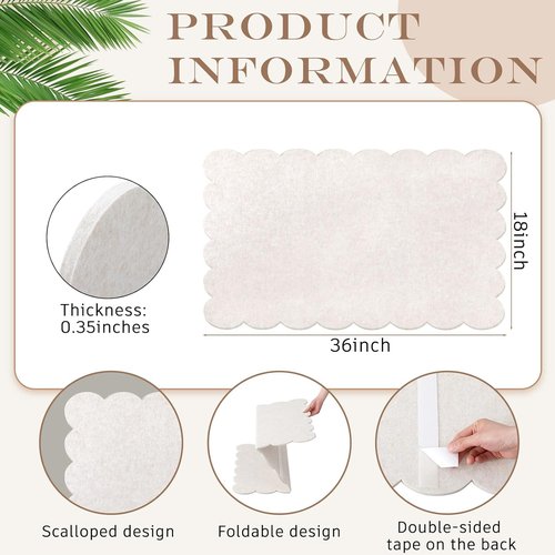 Mooliwe Scalloped Felt Bulletin Board - 36 x 18 Inches Foldable Beige Cork Board Alternative