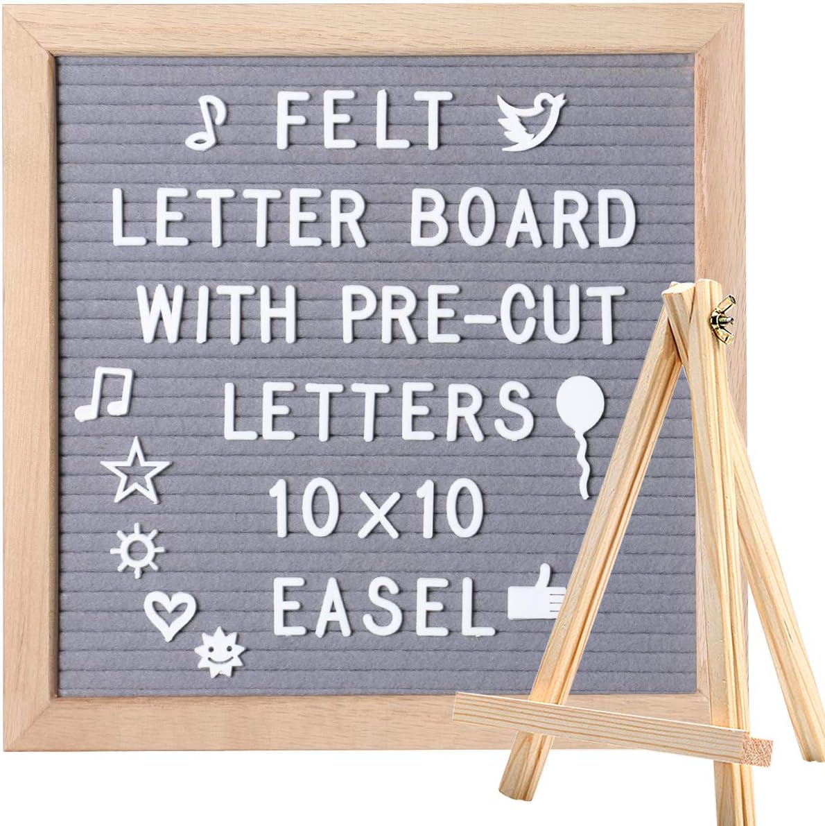 Skiennix Felt Letter Board - 10x10in Changeable Message Board with Precut Letters | Gray Felt & Oak Frame