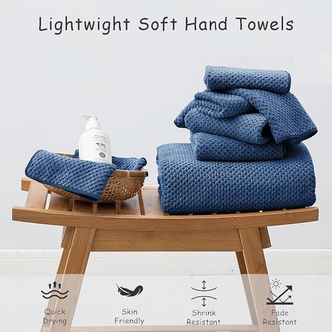 2 Pcs Navy Hand Towel Set 16"x31" Soft Highly Absorbent Quick Dry Bathroom Towels Polyester Plush Towels Set Woven Towels for Bathroom Kitchen Hotel Spa Gym