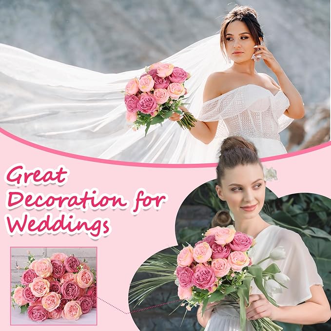 Olgaa 12 Bundles Peonies Artificial Flowers Artificial Peonies Silk Flowers Bulk Fake Peony Bouquet for Bridal Shower Decorations Wedding Table Centerpiece (Pink)