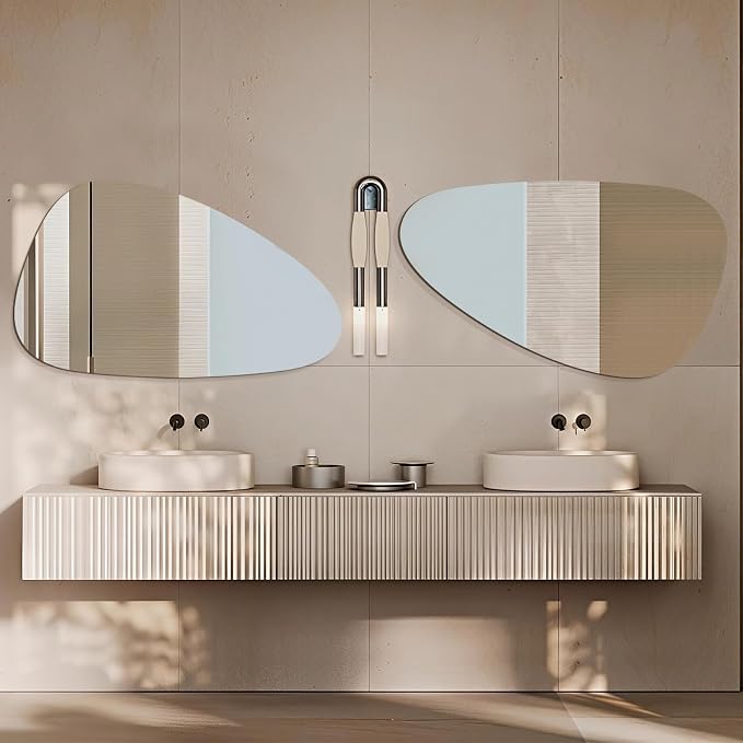 Niccy Irregular Mirror, 24"x40" Asymmetrical Bathroom Mirror, Decorative Modern Mirrors for Bathroom, Bedroom, Living Room, Entryway, Frameless Vanity Mirror, Unique Wall Mounted
