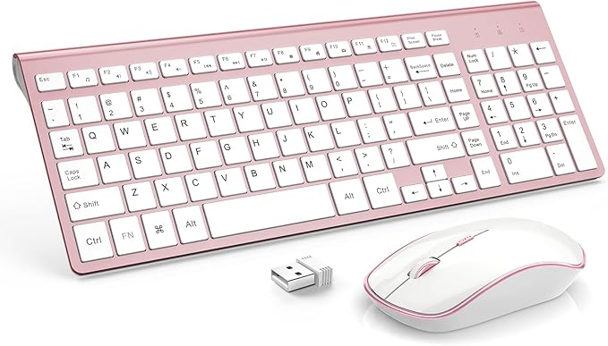 J JOYACCESS Wireless Keyboard Mouse Combo,Typewriter Keyboard Wireless, Portable Pink Keyboard for Computer/Laptop/Windows/Mac-Pink