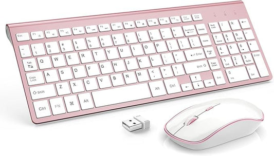 J JOYACCESS Wireless Keyboard Mouse Combo,Typewriter Keyboard Wireless, Portable Pink Keyboard for Computer/Laptop/Windows/Mac-Pink