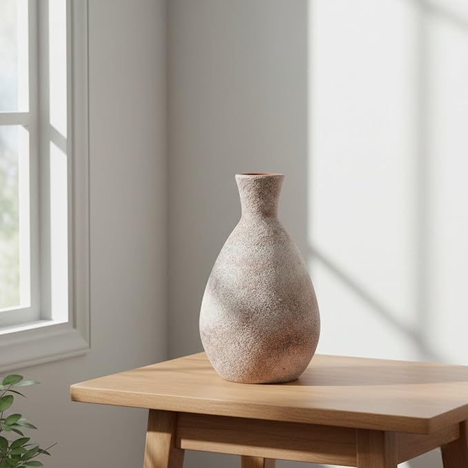 Ceramic Rustic Flower Vase,10.6 Inch Farmhouse Vases Home Decor for Living Room,Handmade Pottery Vintage Vase,Large Terracotta Vases for House Bedroom Decorations for Dining Table Shelf Office Coffee