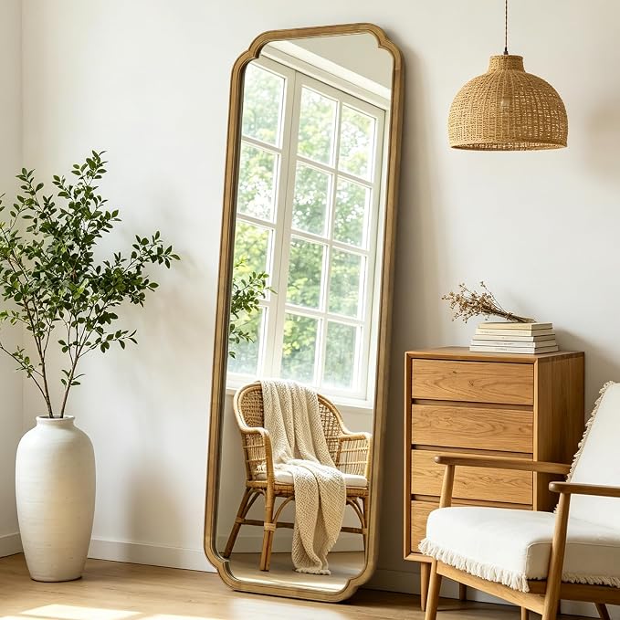 WallBeyond Full Length Mirror Wall Mounted 71"x24", Rustic Wooden Frame Floor Mirror, Large Full Body Mirror for Bedroom, Leaning or Hanging Against Wall (Natural Solid Wood)