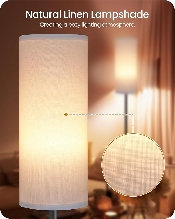 Set of 2 Dimmable Floor Lamps for Living Room with 2 Remotes and Foot Switch, 64.4”Modern Standing Tall Lamp, Corner Lamp for Bedroom, Bulb Included, 3000K-6500K, White Shade CW06LDP205W1
