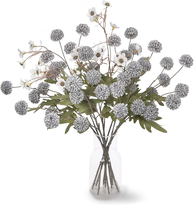8PCS Blue Fake Flowers Artificial Chrysanthemum Faux Mums Matching 2PCS White Daisy Faux Flowers for Vase Fall Long Stems Flower Silk Flower for Home Decoration Wedding Decor,20.5In,No Vase