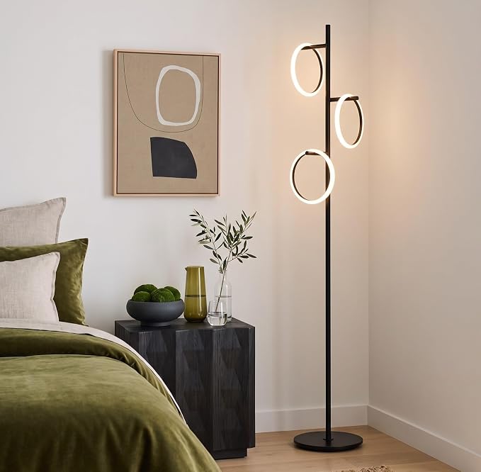 Brightech Saturn LED Tree Floor Lamp - Unique Design Matches Modern and Contemporary Decor - 3 Light Standing Pole Lamp- Tall Light for Living Room, Bedroom, and Office - Black