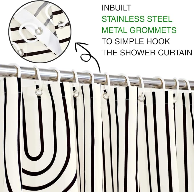 Boho Mid Century Shower Curtain, Modern Abstract Arch Sun Ivory Machine Washable Waterproof Polyester for Bathroom Decor Bathtub with 12 Hooks 72x72