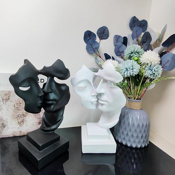 Couples Kiss Sculpture,Black Thinker Resin Statue Ornaments,Silence is Gold Abstract Art Figurine,Abstract Style Sculptures,Living Room Desk Decorations,Bookshelf Decorative Objects