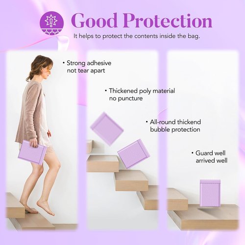 Fuxury Bubble Mailers 6x10" 100 Pack Small Bubble Shipping Envelopes Usable Size 6x9" #0 Cute Bubble Padded Mailer Thick Padded Envelopes for Mailing Jewelry,Makeup Lavender