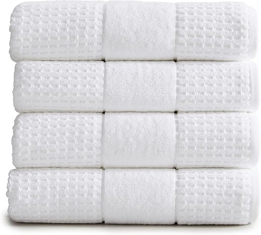 Market & Place 100% Cotton Super Soft Luxury Bath Towel Set | Quick-Dry and Highly Absorbent | Waffle Textured | 550 GSM | Includes 4 Bath Towels | Harper Collection (White)