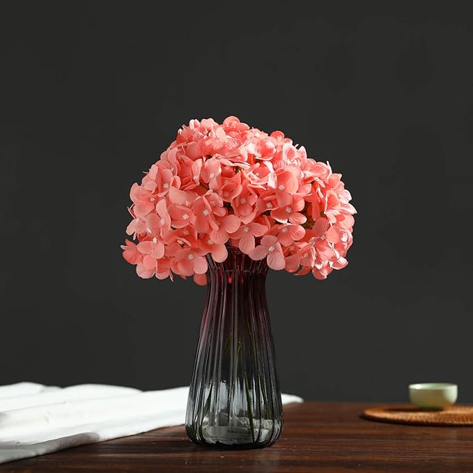 10PCS Silk Hydrangea Heads with Stems Artificial Flowers for Wedding Party Home Decor (Pink 3#)