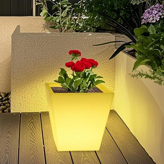 Mr.Go 16-inch LED Flower Pot Light w/Remote, 16 Color Changing Colorful Square Flowerpot, Rechargeable Lighted Planter & Ice Bucket for Home Decor, Perfect for Garden, Party, Wedding, Gifts