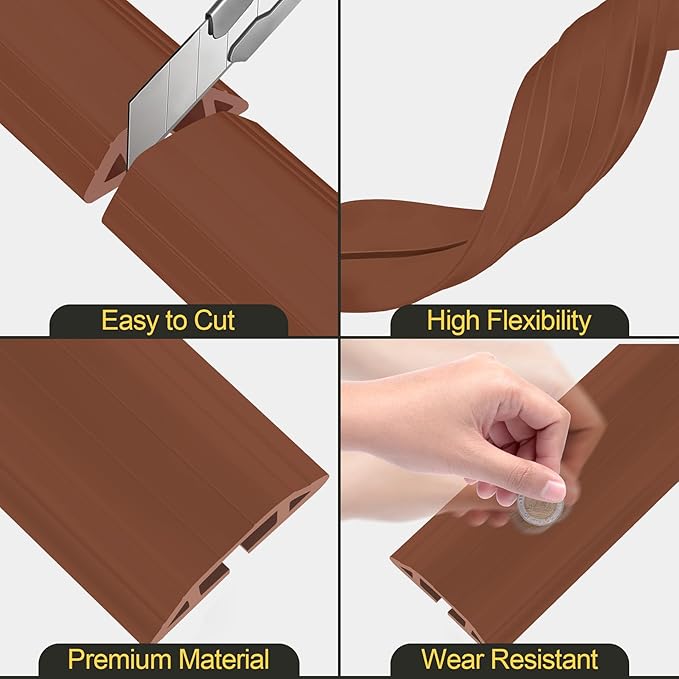 MYFAMIREA 6.5FT Floor Cord Cover Heavy Duty Cable Cover Protector 3 Channels Extension PVC Floor Wire Cover Outdoor Cord Hider Management Cord Cover for Wire on Floor for Home Office Outdoor, Brown,2M