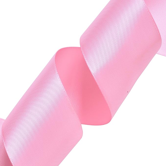 YAMA Pink Double Faced Satin Ribbon, 2 Inch 25 Yards, Great for Crafts Bows Flower Bouquet Wedding Home Decor Gift Wrapping