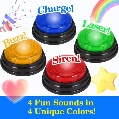 Buzzers | 4-Pack Trivia Game Buzzers with Lights & Sound - Perfect for Classroom & Family Feud