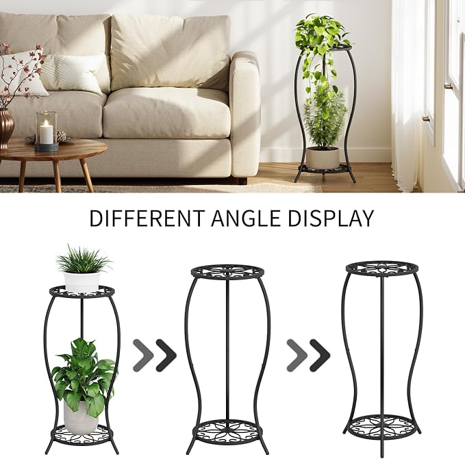Plant Stand Indoor Outdoor, 2 Tier Metal Tall Plant Stand, Flower Pot Stand, Heavy Duty Plant Shelf Rack, Corner Plant Stand Rustproof for Planter Garden Balcony Patio Living Room