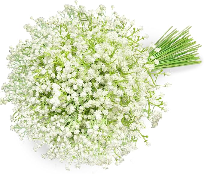 JIFTOK Babys Breath Artificial Flowers, 6 Pcs Fake Flowers Gypsophila Bouquet Fall Flowers Artificial for Decoration, Real Touch Silk Flower for Wedding Christmas DIY Party Home Garden Office(White)