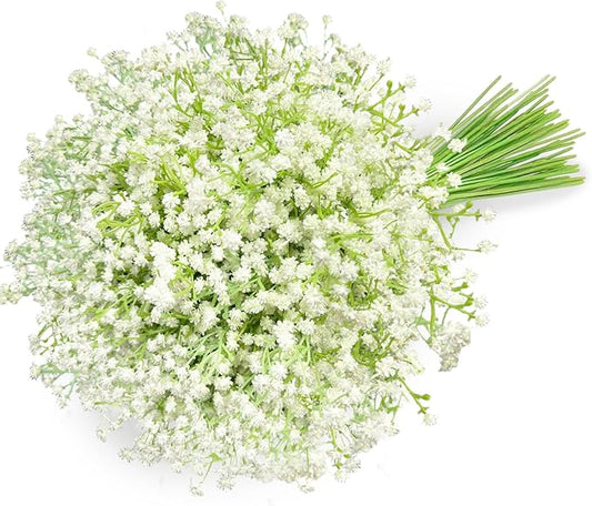 JIFTOK Babys Breath Artificial Flowers, 6 Pcs Fake Flowers Gypsophila Bouquet Fall Flowers Artificial for Decoration, Real Touch Silk Flower for Wedding Christmas DIY Party Home Garden Office(White)