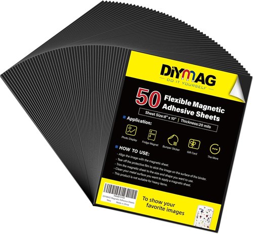 DIYMAG Magnetic Adhesive Sheets - 50 Pack | Flexible 8" x 10" Magnet Sheets for Crafts & Photos