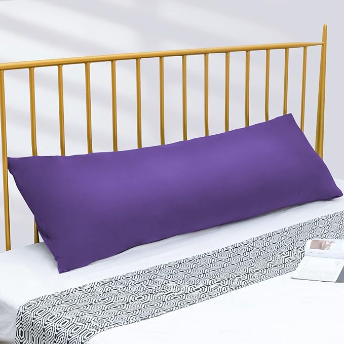 DOWNCOOL Luxury Full Body Pillow Insert with Fiber Cover - Ultra Soft Body Pillow for Sleeping - Breathable Long Bed Pillow Insert, 20"x54"(Purple, with Cover)