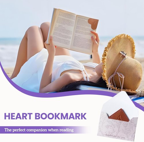 MOTEERLLU Personalized Leather Heart Bookmark - Custom Initials for Book Lovers | Handmade Brown Design