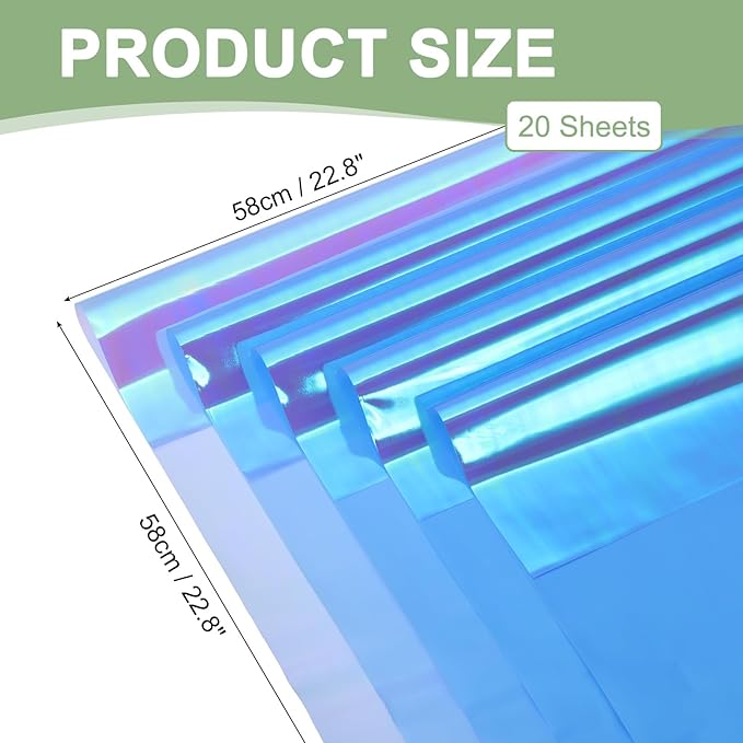 PATIKIL 22.8 x 22.8 Inch Flower Wrapping Paper, 20 Pcs Iridescent Double Sided Plastic Bouquet Packaging Waterproof Florist Supplies DIY Crafts Gift Packaging Gift Box Wedding, Ice Blue
