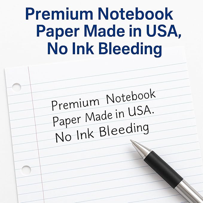 WritePads Notebook Paper College Ruled Loose Leaf Paper, Standard 8"x10-1/2",3 Hole Punched Binder Paper For 3 Ring Binder,150 Sheets/Pack, 4 Pack, White, MADE IN USA