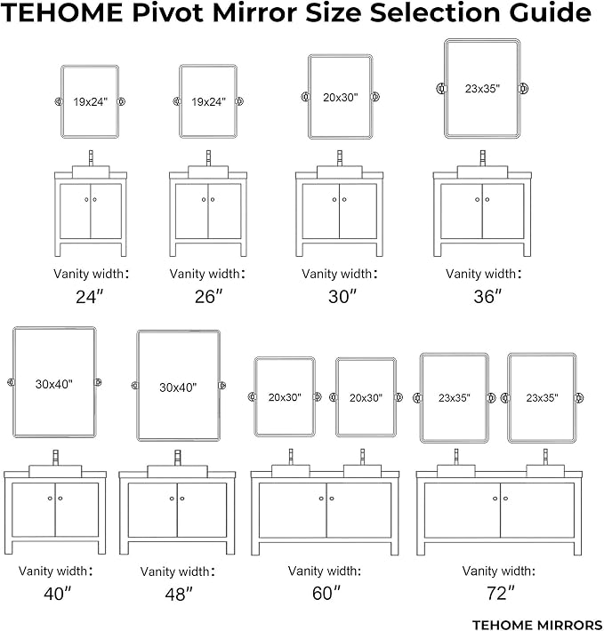 TEHOME 20x30'' Pivot Rectangle Bathroom Vanity Mirror Brushed Gold Rounded Corner Metal Framed Tilting Beveled Vanity Wall Mirrors