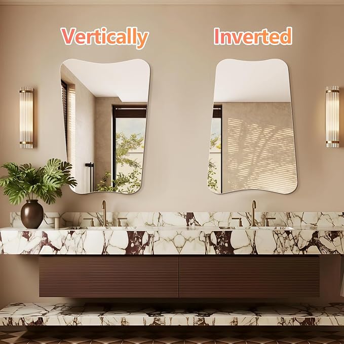 Niccy Irregular Mirror, 24"x36" Asymmetrical Bathroom Mirror, Decorative Modern Mirrors for Bathroom, Bedroom, Living Room, Entryway, Frameless Vanity Mirror, Unique Wall Mounted