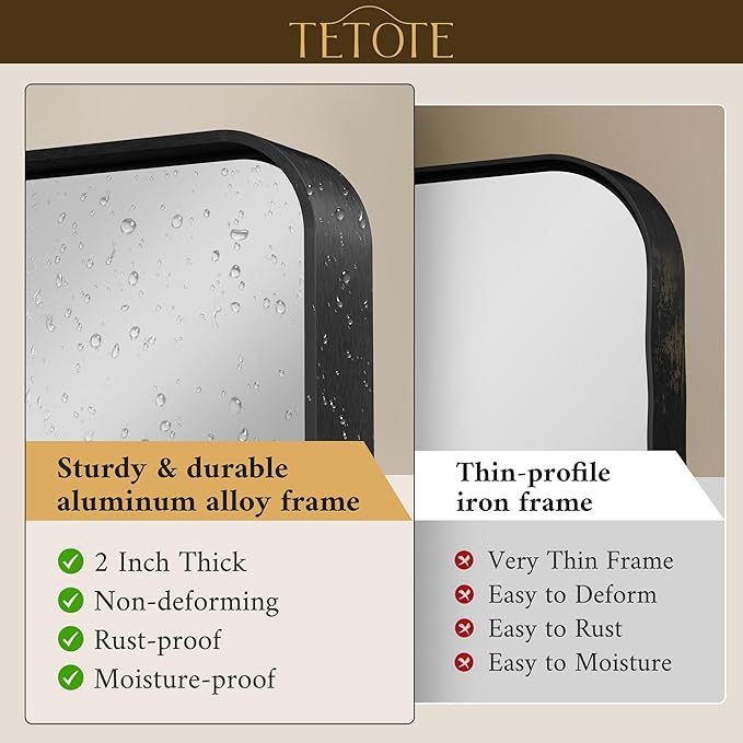 TETOTE 48 x 36 Inch Mirrors for Bathroom, Matte Black Framed Rectangular Large Modern Farmhouse Vanity Mirror for Wall Decor (Horizontal/Vertical)