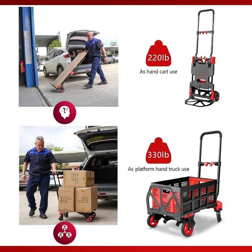 Hand Truck Dolly - 2-in-1 Folding Basket Design | 330LB Heavy Duty Portable Handtruck with 360° Wheels