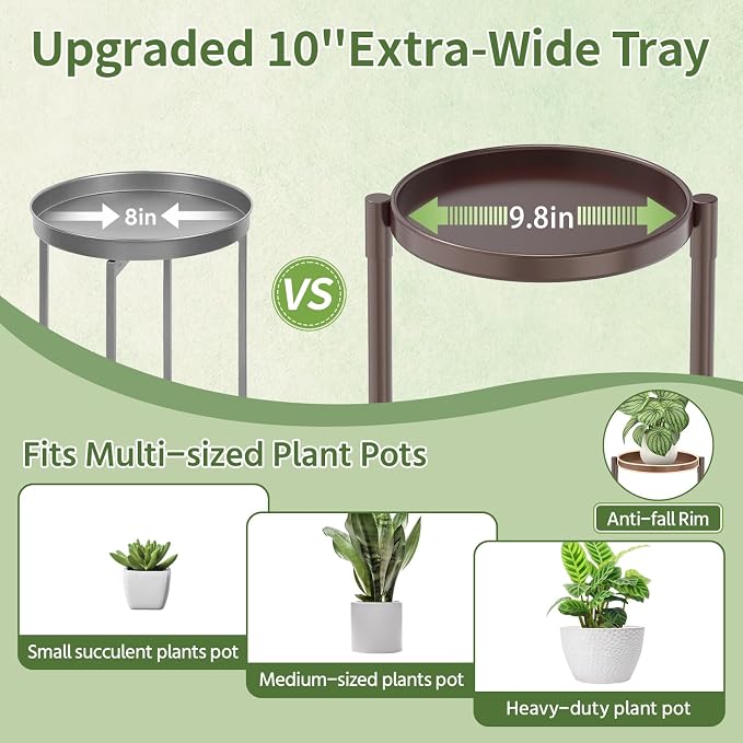 LASZOLA 3 Tier Large Plant Stand Indoor Tall with 10 Inch Metal Tray, Corner Folding Flower Display Rack, Modern Plant Holder Shelf for Outdoor Patio Porch Garden Office Living Room, Bronze
