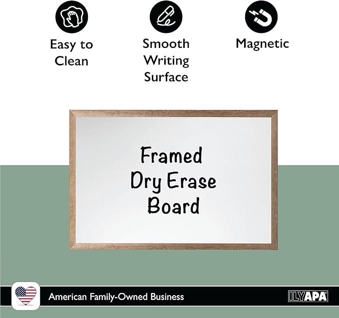 Ilyapa Extra Large Dry Erase Board for Wall - Wood Framed Magnetic White Board - 24 x 36 Inches Decorative Wall Hanging Menu Whiteboard - Brown