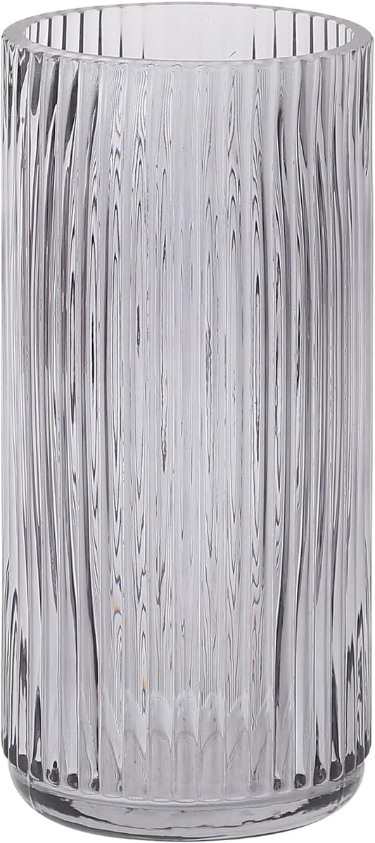 Ribbed Glass Vase, Flower Vases for Bouquet, Black Glass Vases for Flowers, Modern Ribbed Vase for Living Room, Bathroom, Dining Table, Office, Wedding, Centerpieces, 8 Inches