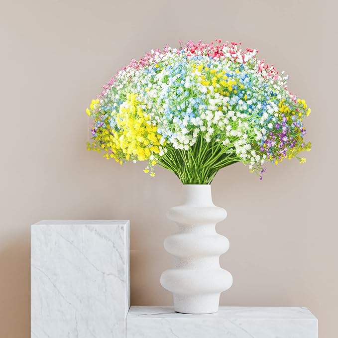 JIFTOK Babys Breath Artificial Flowers, 24 Pcs Fake Flowers Gypsophila Bouquet Fall Flowers Artificial for Decoration, Real Touch Silk Flower for Wedding Christmas DIY Party Home Garden (Mix Color)