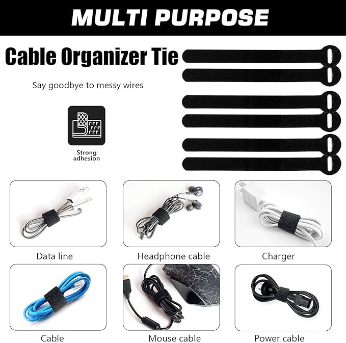 200PCS Reusable Fastening Cable Ties, 6-Inch Cable Straps Cable Management, Multi-Purpose Hook & Loop Cord Organizer Wire Ties, Adjustable Cable Organizer Cord Ties, Microfiber Cloth Straps, Black
