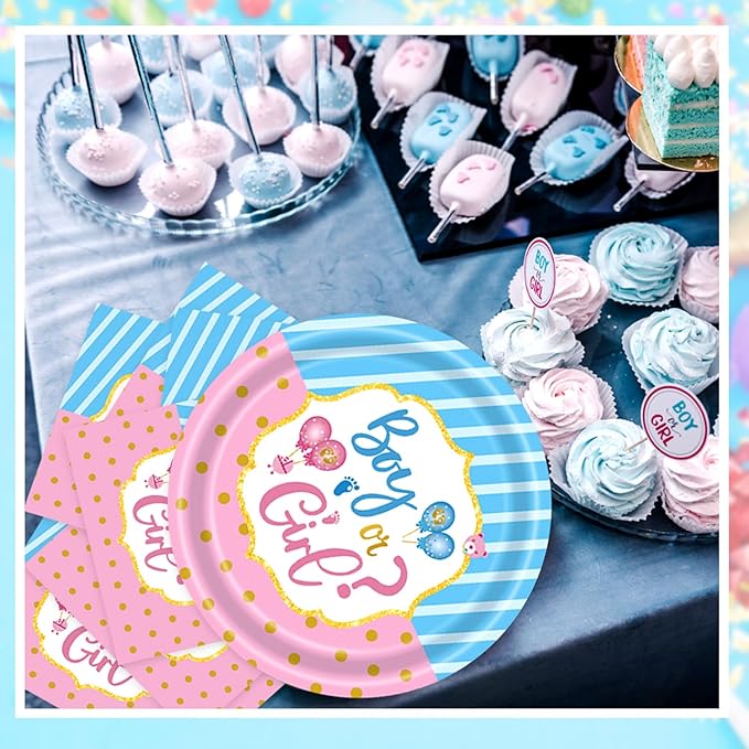40 Pcs Gender Reveal Party Supplies, Disposable Paper Plates and Napkins Tableware Set for Boy or Girl Gender Reveal Party Baby Shower Decorations Serves 20