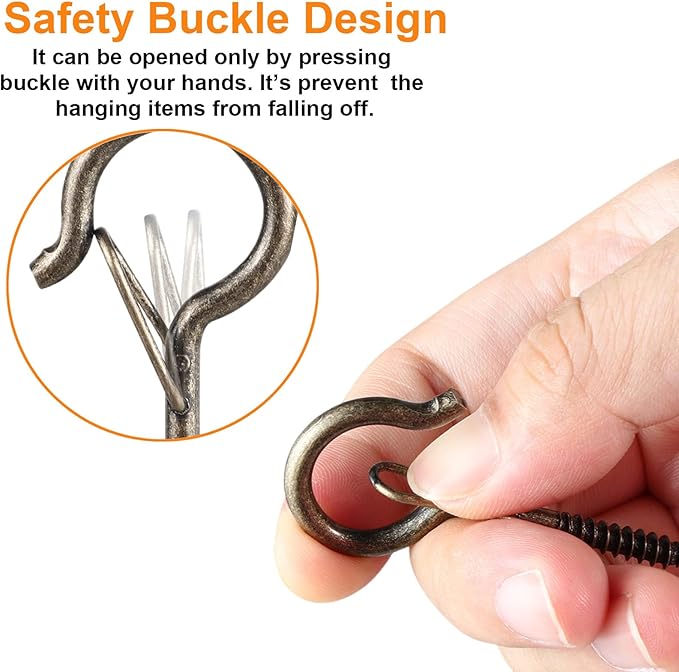 FSAH 25 PCS Screw-in Hooks for Outdoor String Lights, Q Hangers Hooks Outdoor for Outside, Swivel Hanging Basket Patio Light Hooks with Safe Buckle Screw in Planter Eye Hook for Wall Ceiling, Copper