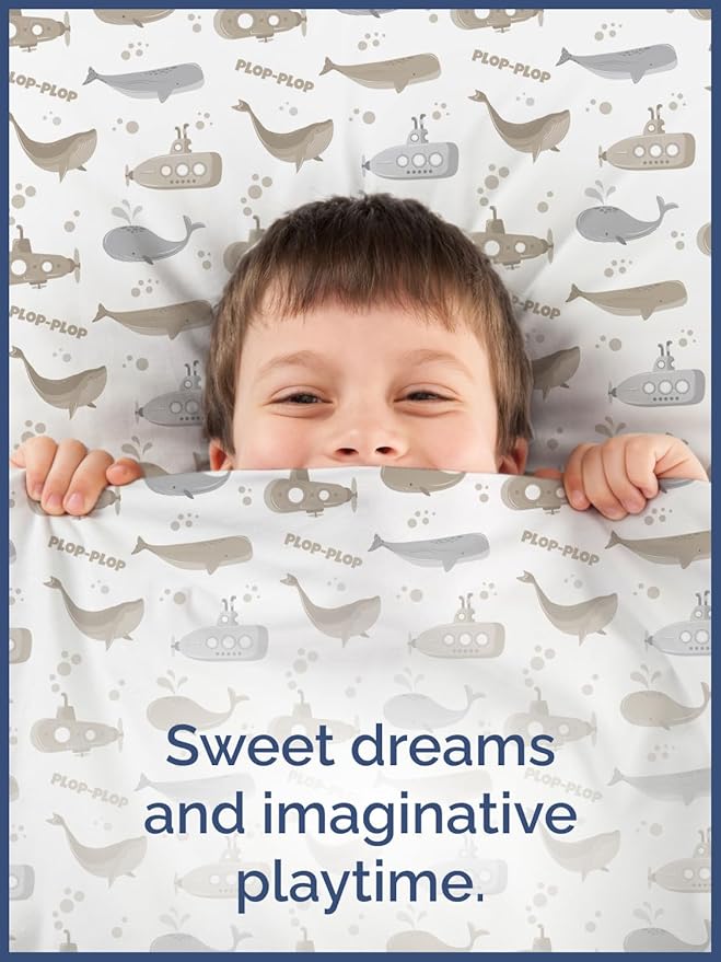 Kids Submarines Queen 4 Piece Sheet Set - Boys, Girls, Teens, Toddler - Easy Fit Deep Pockets - Breathable, Hotel Quality Kids Sheets - Machine Washable - Wrinkle Free - Cute, Cozy, Soft - CGK Linens