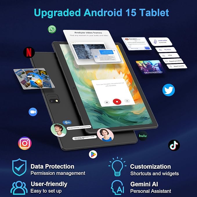 PYNAREL Android Tablet with Keyboard, 26GB+256GB, 2TB Expand, Android 15 Tablet 10 inch with Octa-Core, 8000mAh, 5G WiFi, BT5.0, Widevine L1, Split Screen, Case, Mouse, Stylus(Pink Case)