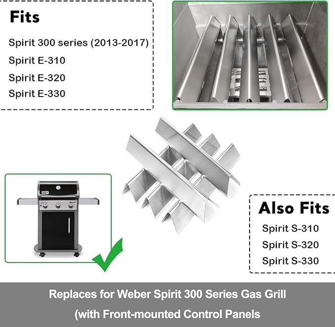 Uniflasy 7636 Stainless Steel Flavorizer Bars for Weber Spirit 300 & GS4 Spirit II 300 Series, Spirit E310 E320 E330 S310 S320 S330 with Front Control Knob 15.3" Heat Tent Replacements for Weber 7636