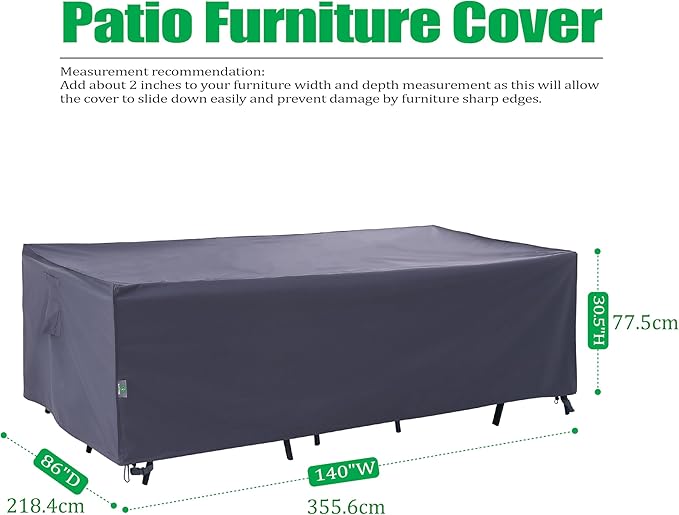 F&J Outdoors Heavy Duty Waterproof Anti-UV Rip-stop Fabric Extra Large Patio Furniture Covers, Grey, 140"x86"x30.5"